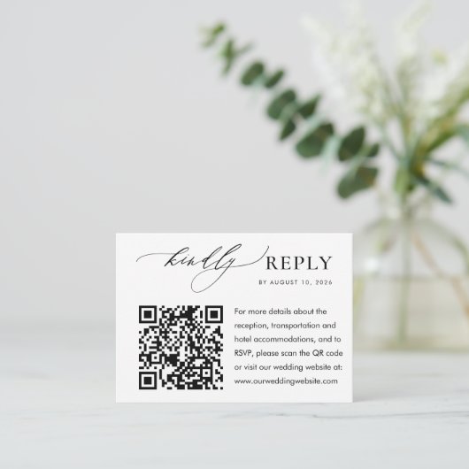 Elegantes Budget Wedding Rsvp Website QR Code Begleitkarte (Stehend Vorderseite)