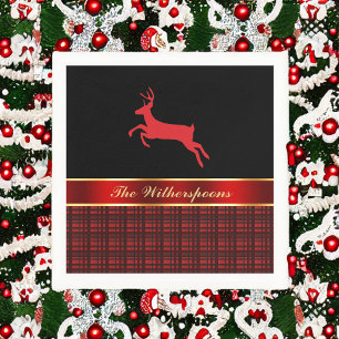 Elegantes Buffalo Kariert mit Rentier und Red Ribb Serviette