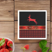 Elegantes Buffalo Kariert mit Rentier und Red Ribb Serviette