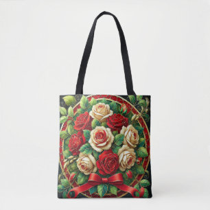 Elegantes Bukett aus roten und weißen Rosen Tasche