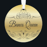 Elegantes Bunco Ornament mit goldenem Glanz<br><div class="desc">Einfach gestyltes Bunco Queen Ornament mit goldenem Farbverlauf und kalligrafischem Scrolldesign.</div>