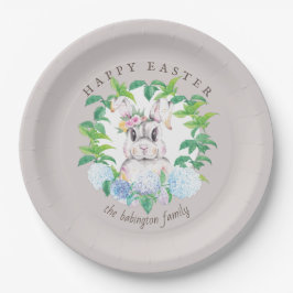 Elegantes Bunny Floral Wreath Oster Personalisiert Pappteller