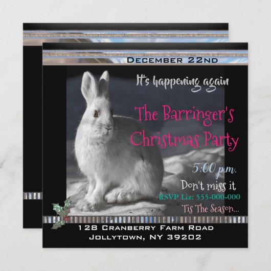 Elegantes Bunny Snowy Night Weihnachts-Party Einladung (Vorne/Hinten)
