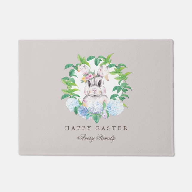 Elegantes Bunny Wreath Osterfest Personalisiert Fußmatte (Vorderseite)