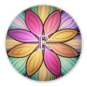 Elegantes, bunt verglastes Blumenmonogramm-Initial Keramikknauf (Vorderseite)