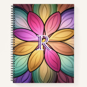 Elegantes, bunt verglastes Blumenmonogramm-Initial Notizblock