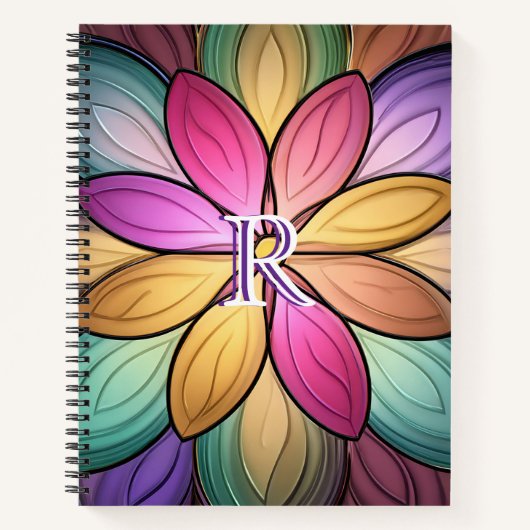 Elegantes, bunt verglastes Blumenmonogramm-Initial Notizblock (Vorderseite)