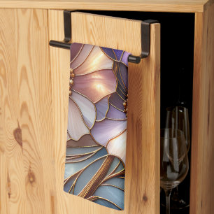 Elegantes Buntglas-Blumendesign in sanften Pastell Geschirrtuch