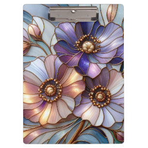 Elegantes Buntglas-Blumendesign in sanften Pastell Klemmbrett