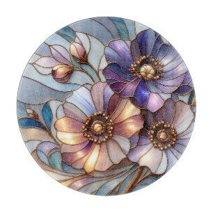 Elegantes Buntglas-Blumendesign in sanften Pastell Schneidebrett