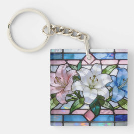 Elegantes Buntglas-Lilien-Blumendesign in weichem  Schlüsselanhänger