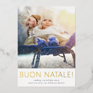 Elegantes Buon Natale-Familienfoto Gold Folien Feiertagskarte