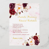 Elegantes Burgund & Blush Rose Hochzeitsgolden Folieneinladung (Vorderseite)