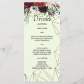Elegantes Burgund Blush WEDDING MENU. Menükarte (Rückseite)
