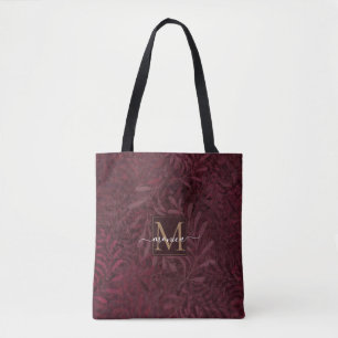 Elegantes Burgund Botanischer Garten Mit Monogramm Tasche