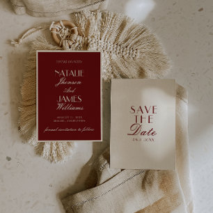 Elegantes Burgund Creme Luxus Hochzeits-Event Save The Date