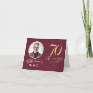 Elegantes Burgund & Gold 70. & Legendäres Geburtst Karte