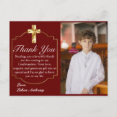 Elegantes Burgund-Gold-Kreuz-Foto Postkarte (Vorderseite)