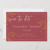 Elegantes Burgund & Gold Moderne Hochzeit Save The Date (Vorderseite)