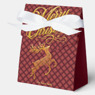 Elegantes Burgund & Gold Rentier Frohe Weihnachten Geschenkschachtel