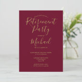 Elegantes Burgund-Gold-Script-Party Einladung (Stehend Vorderseite)