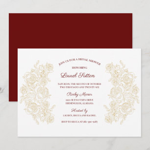 Elegantes Burgund & Golden Rose Brautparty Einladung