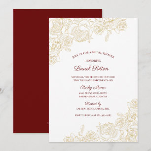 Elegantes Burgund & Golden Rose Brautparty Einladung