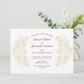 Elegantes Burgund & Golden Rose Probe Abendessen Einladung (Stehend Vorderseite)