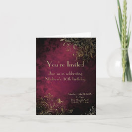 Elegantes Burgund & Imitats Gold Einladung