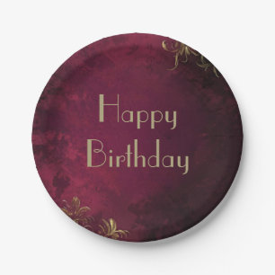 Elegantes Burgund & Imitats Gold Pappteller