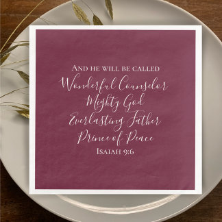 Elegantes Burgund Isaiah 9:6 Schrift Weihnachten Serviette