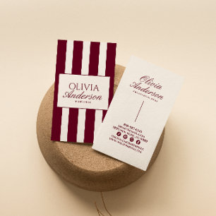Elegantes Burgund-Luxus-Altes-Geld-Gestreiftes-QR- Visitenkarte