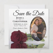 Elegantes Burgund Maroon Rose & Oval Foto Hochzeit Save The Date (Vorderseite)