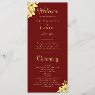 Elegantes Burgund mit Goldtypografie-Hochzeit Programm