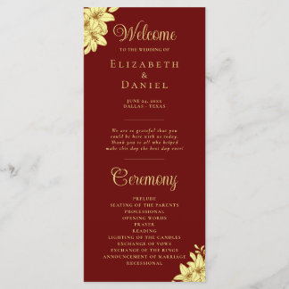 Elegantes Burgund mit Goldtypografie-Hochzeit Programm