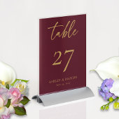 Elegantes Burgund mit Personalisierter Hochzeit Tischnummer