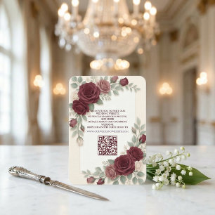 Elegantes Burgund  Moderner QR-Code zur Hochzeit Begleitkarte