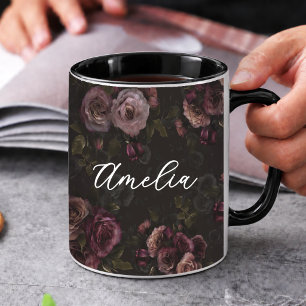 Elegantes Burgund-rot Dunkles Rosa Blumenmuster Tasse