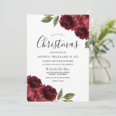 Elegantes Burgund Rote Blume Weihnachts-Party Einladung (Stehend Vorderseite)