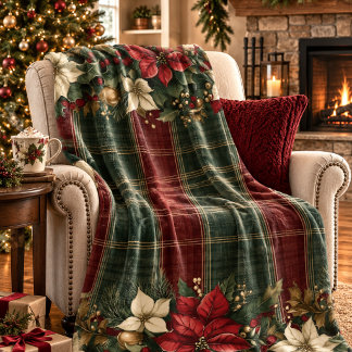 Elegantes Burgund und Karo-Weihnachtsstern Weihnac Fleecedecke