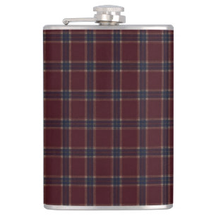 Elegantes Burgund und Marineblau Heritage Plaid Flachmann