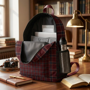 Elegantes Burgund und Navy Blau Heritage Plaid Bedruckter Rucksack