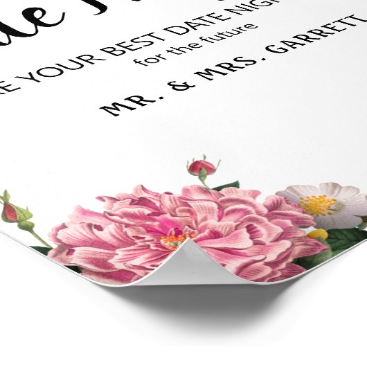 Elegantes Burgund und rosa Blume Datumsabendzeiche Poster (Ecke)