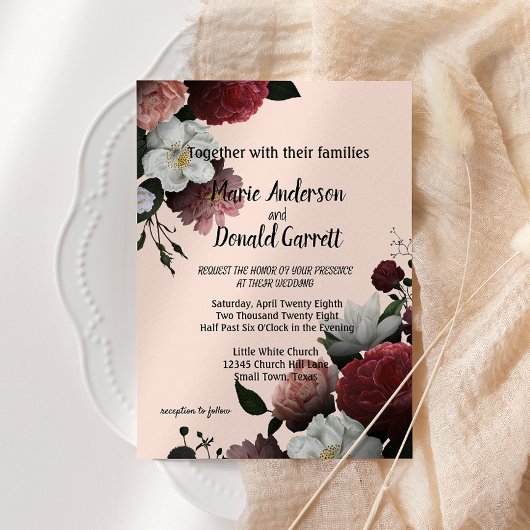 Elegantes Burgund und rosa Blume Einladung