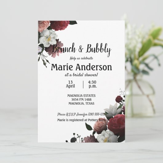 Elegantes Burgund und rosa Brautparty Brunch (Stehend Vorderseite)