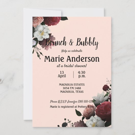 Elegantes Burgund und rosa Brautparty Brunch (Vorderseite)