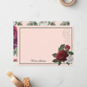Elegantes Burgund und rosa, florale Personalisiert Mitteilungskarte (Vorderseite/Rückseite Beispiel)