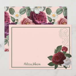 Elegantes Burgund und rosa, florale Personalisiert Mitteilungskarte