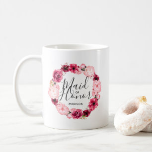 Elegantes Burgund und Rosa Floraler Kranz Ehrenjun Kaffeetasse