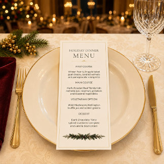 Elegantes Burgund-Weihnachtsmenü in Gold Menükarte
